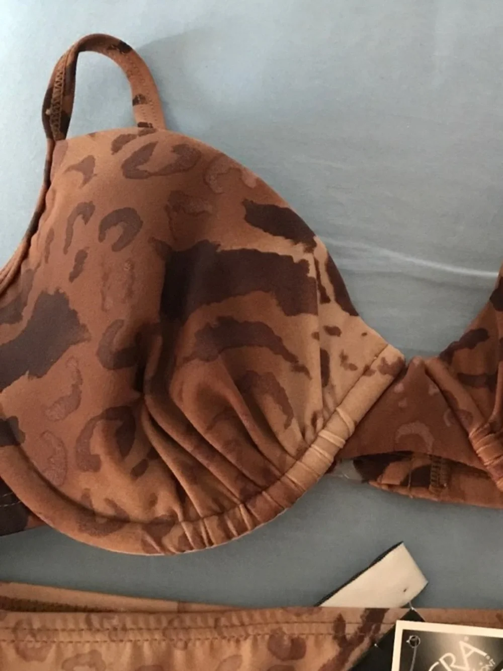 NEWPORT NEWS SHAPE FX BROWN ANIMAL PRINT with PINK ACCENT UNDERWIRE BIKINI SZ 10